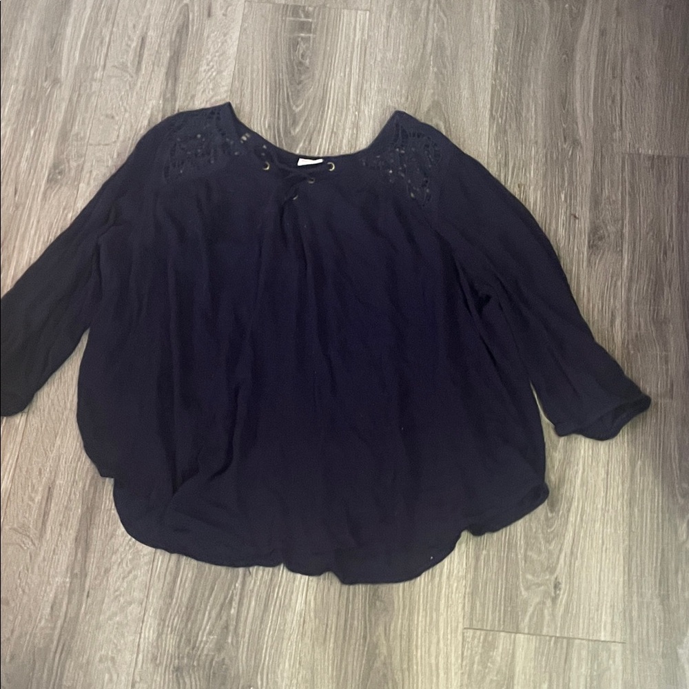 Cato Navy Blouse with Lace Detail